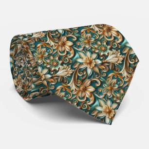 Elegant teal floral tiled pattern tie