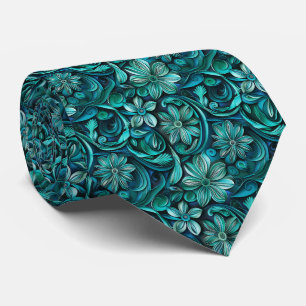 Elegant teal floral tiled pattern tie