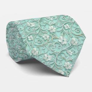 Elegant teal floral tiled pattern tie