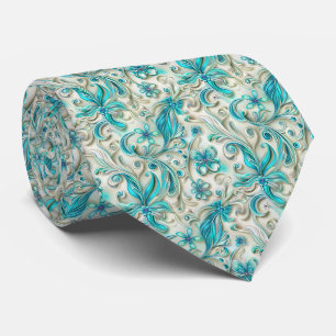 Elegant teal floral tiled pattern tie