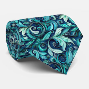 Elegant teal floral tiled pattern tie