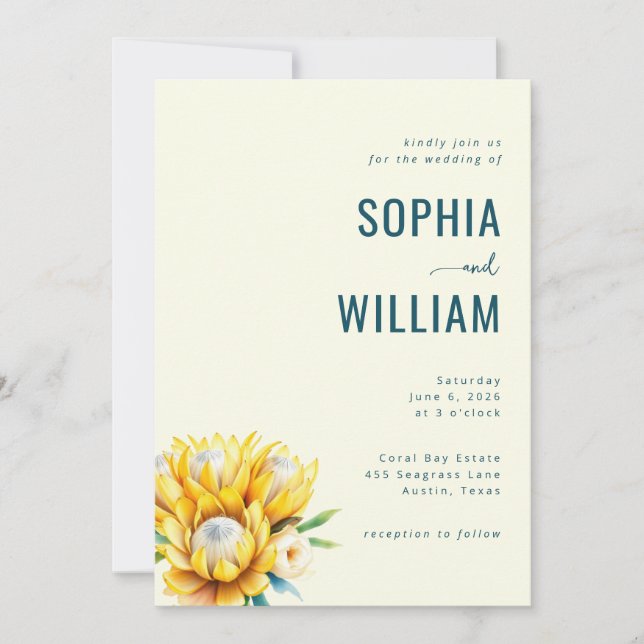 Elegant Teal Floral Wedding Invitation (Front)