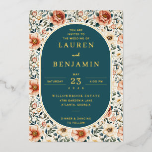 Elegant Teal Floral Wedding Invitation