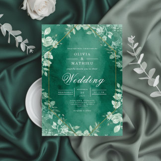 Elegant Teal Floral Wreath Wedding Invitation