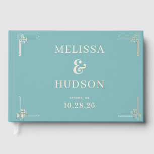 Elegant Teal Geometric Motions Guest Book
