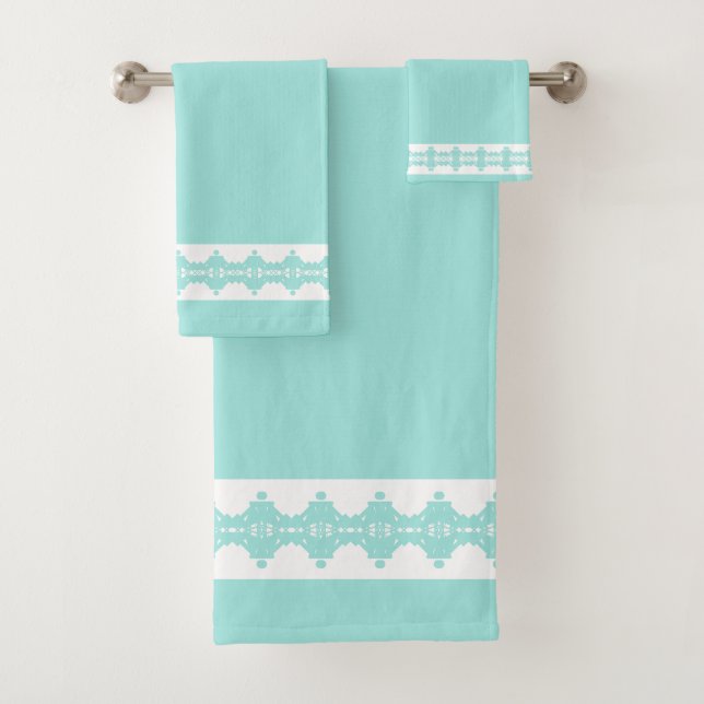 Elegant Teal Geometric Shape Pattern Bath Towel Set (Insitu)