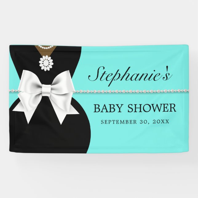 Elegant Teal Glam Ethnic Tiffany Theme Baby Shower Banner (Horizontal)