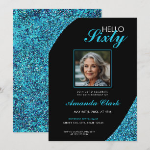 Elegant Teal Glitter Photo 60th Birthday Invitation