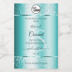Elegant Teal Glitter Product Labels Monogram Logo