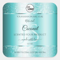 Elegant Teal Glitter Product Labels Monogram Logo