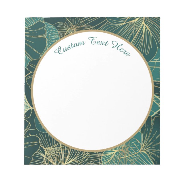Elegant Teal Gold Abstract Foliage Pattern  Notepad (Front)