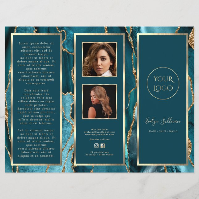 Elegant Teal Gold Agate Brochure (Front)