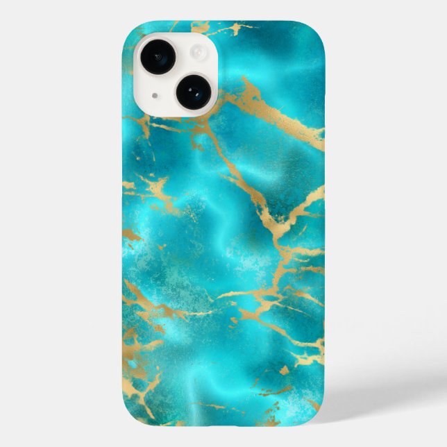 Elegant Teal Gold Aqua Blue Marble  Case-Mate iPhone Case (Back)