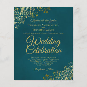 Elegant Teal & Gold BUDGET Wedding Invitation