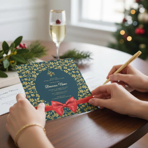 Elegant teal gold Christmas Business Party Invite