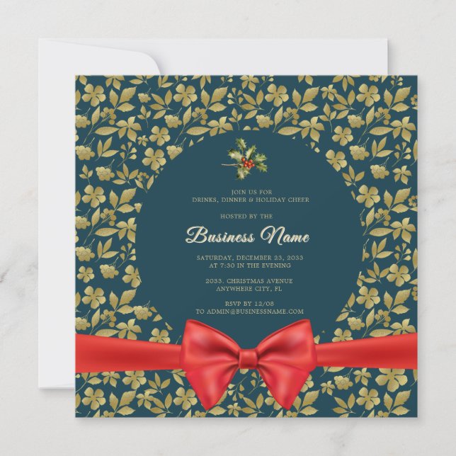 Elegant teal gold Christmas Business Party Invite (Front)