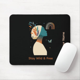 Elegant Teal & Gold Female Profile Illustration  Mouse Pad