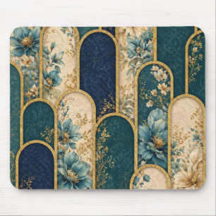 Elegant Teal & Gold Floral Arch Mouse Pad