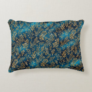 Elegant Teal Gold Floral Metallic Stylish Pretty Accent Pillow