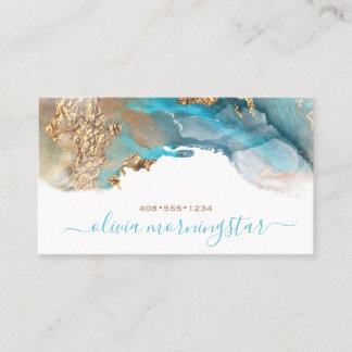 Elegant Teal Gold Fluid Alcohol Ink Business Card