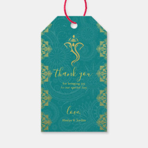 Elegant Teal & Gold Ganesha & Mehndi Hindu Wedding Gift Tags
