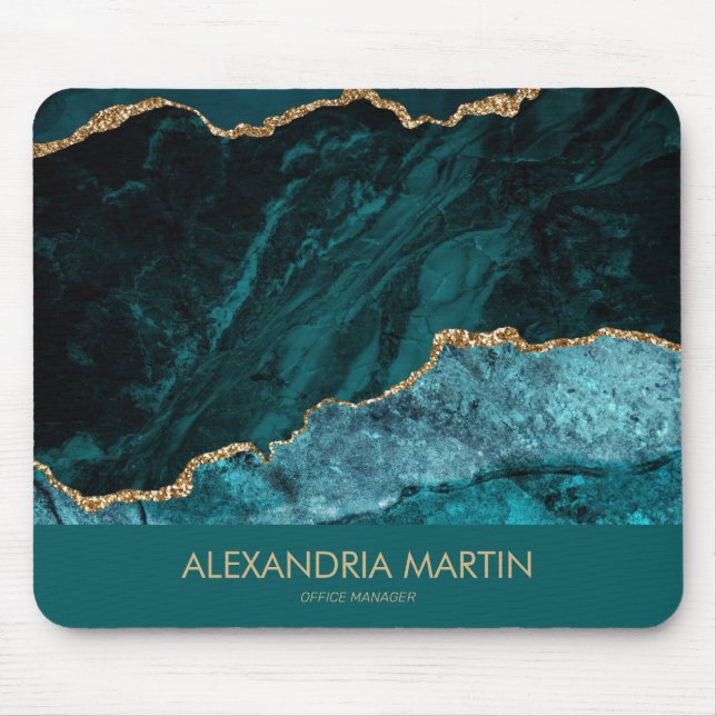 Elegant Teal Gold Glitter Marble Office   Mouse Pad (Front)