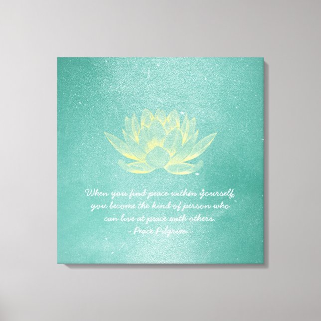 Elegant Teal Gold Lotus YOGA Meditation Instructor Canvas Print (Front)