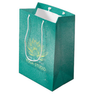 Elegant Teal Gold Lotus YOGA Meditation Instructor Medium Gift Bag