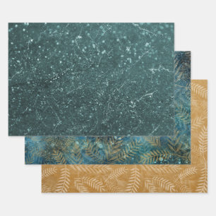 Elegant Teal Gold Marble Leaves  Wrapping Paper Sheet