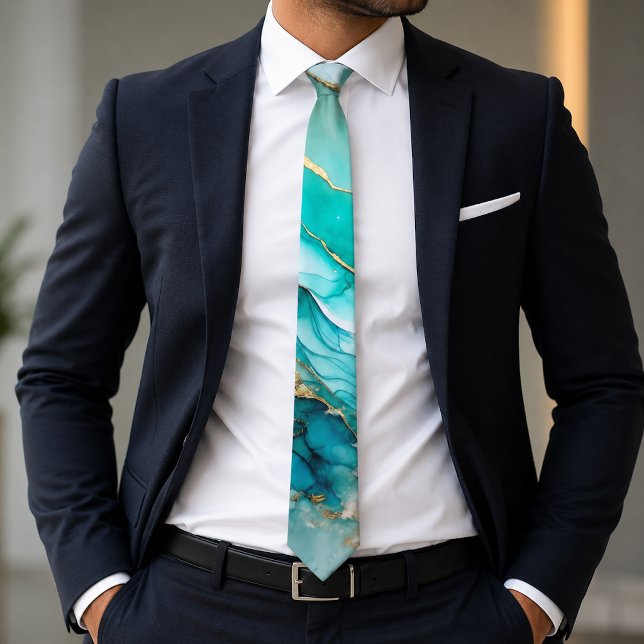 Elegant Teal Gold Marble Tie (Creator Uploaded)