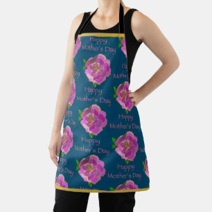 Elegant Teal Gold Pink Rose Happy Mother’s Day Apron