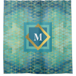 Elegant Teal Gold Turquoise Geometric Any Monogram