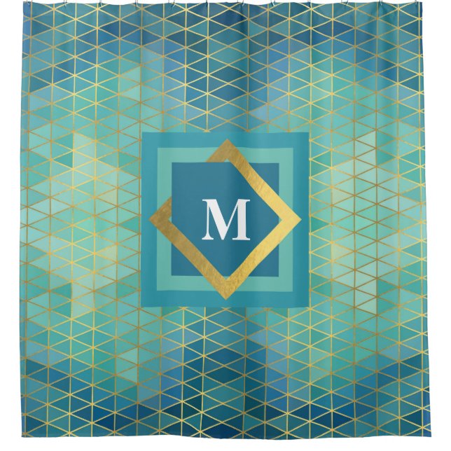 Elegant Teal Gold Turquoise Geometric Any Monogram (Front)