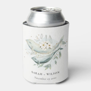 Elegant Teal Gold Underwater Floral Fish Wedding Can Cooler