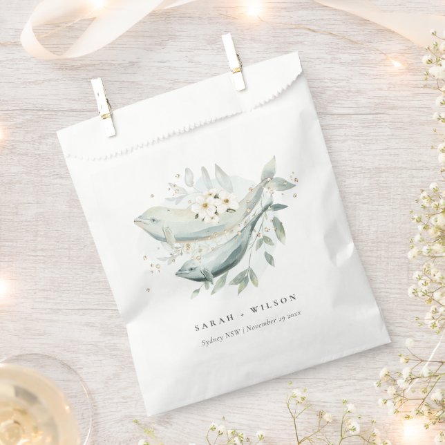 Elegant Teal Gold Underwater Floral Fish Wedding Favour Bag (Clipped)