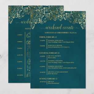 Elegant Teal & Gold Wedding Events & Timeline Program