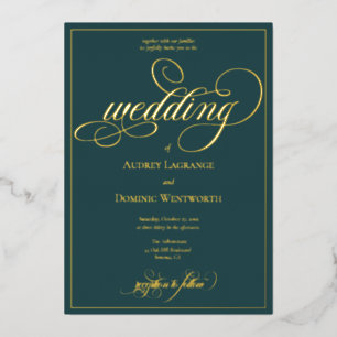 Elegant Teal Gold Wedding Script Calligraphy