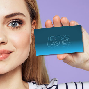 Elegant Teal Gradient Chic Mirror Font with Photo Business Card