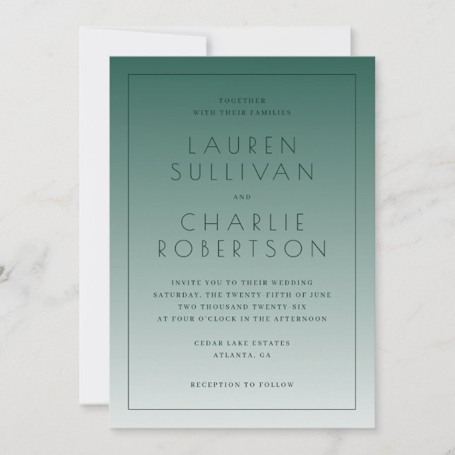 Elegant Teal Gradient Wedding Invitations (Front)