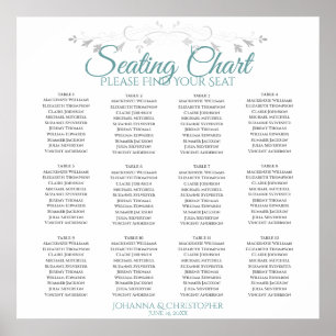 Elegant Teal & Gray 12 Table Wedding Seating Chart