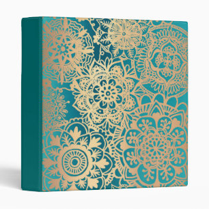 Elegant Teal Green and Gold Mandala Pattern Binder