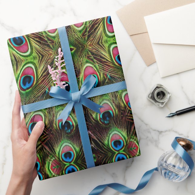Elegant Teal Green Blue Turquoise Peacock Feather Wrapping Paper (Gifting)