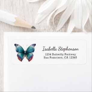 Elegant Teal Green Butterfly Return Address