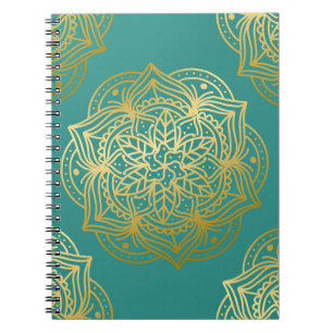 Elegant Teal Green Gold Mandala Pattern Notebook