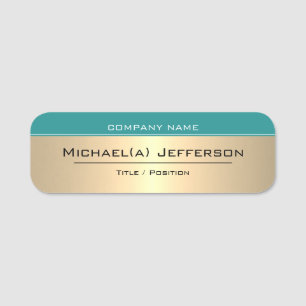 Elegant Teal Green & Gold Metallic: Unique Modern Name Tag