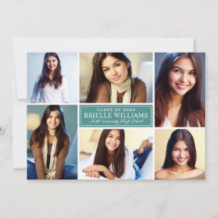 Elegant Teal Green Graduation Party Photo Collage Invitation