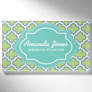 Elegant Teal Green Quatrefoil Wedding Planner Name Tag
