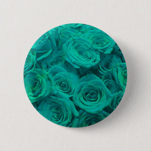 Elegant teal green roses 2 inch round button