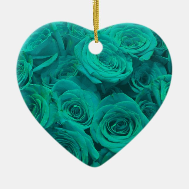 Elegant teal green roses  ceramic ornament (Front)