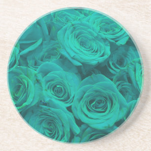 Elegant teal green roses  coaster